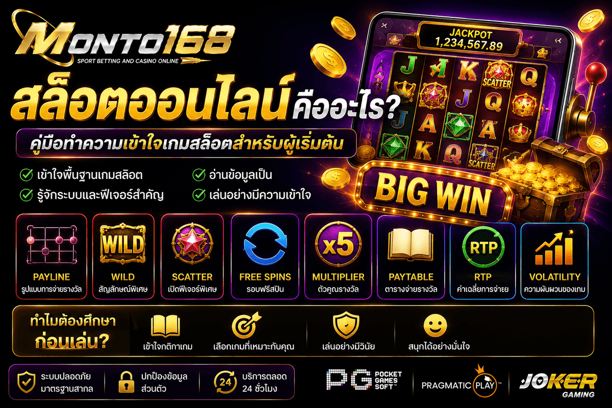 Monto168plus สล็อตออนไลน์คืออะไร คู่มือเกมสล็อตออนไลน์ RTP Wild Scatter และ Free Spin
