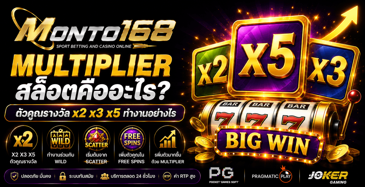 Monto168plus Multiplier สล็อต ตัวคูณรางวัล x2 x3 x5 และ Free Spin